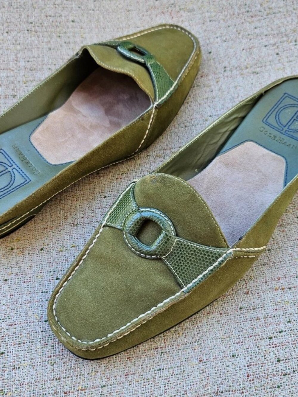 Cole Haan Women Shoes Backless Olive Green Genuine Leather Suede Flat Shoes 8B